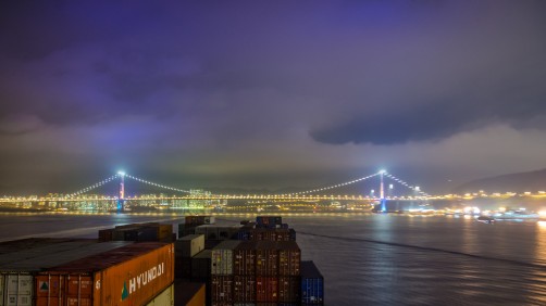 Container ship passing Hong Kong to Shenzhen (timelapse)